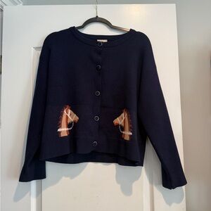 Navy blue horse sweater button down